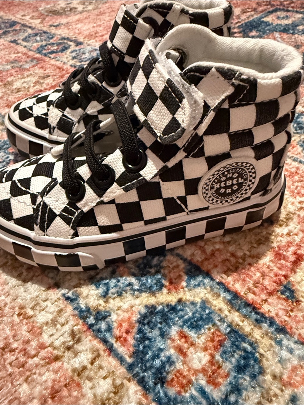 Kids' Checkerboard High-Top Sneakers in Black & White
